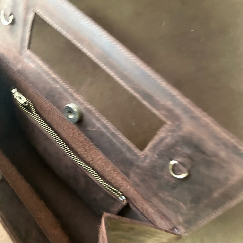 Penthesilea Vintage Genuine Leather square handbag deep brown boxy - Picture 7 of 10